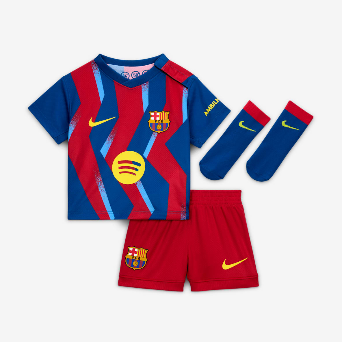 Quarto equipamento Stadium FC Barcelona 2025/26 Quarto equipamento Stadium FC Barcelona 2025/26 Conjunto de três peças de futebol Replica Nike para bebé