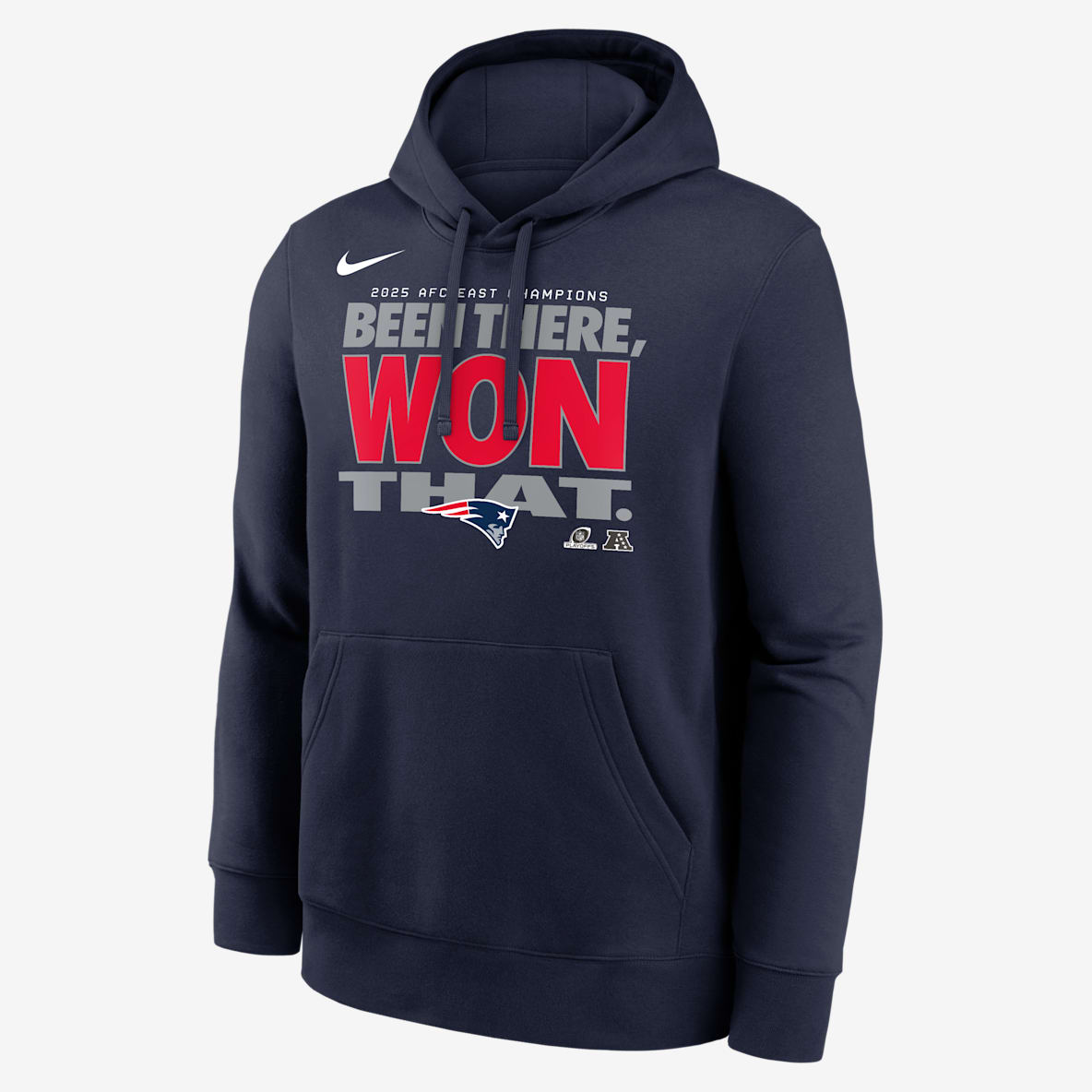 New England Patriots 2025 AFC East Champions Trophy Sudadera con gorro sin cierre Nike de la NFL para hombre