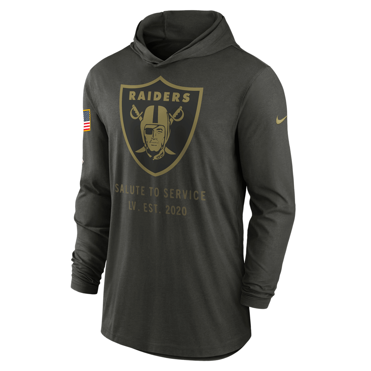 Las Vegas Raiders Salute to Service Sideline Las Vegas Raiders Salute to Service Sideline Men’s Nike Dri-FIT NFL Long-Sleeve Hooded Top