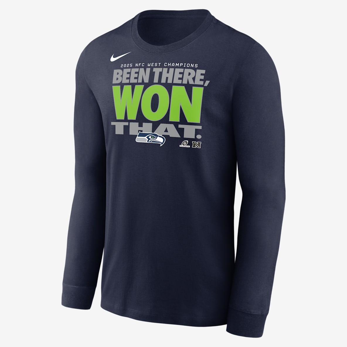 Seattle Seahawks 2025 NFC West Champions Trophy Collection Men's Nike NFL Long-Sleeve T-Shirt