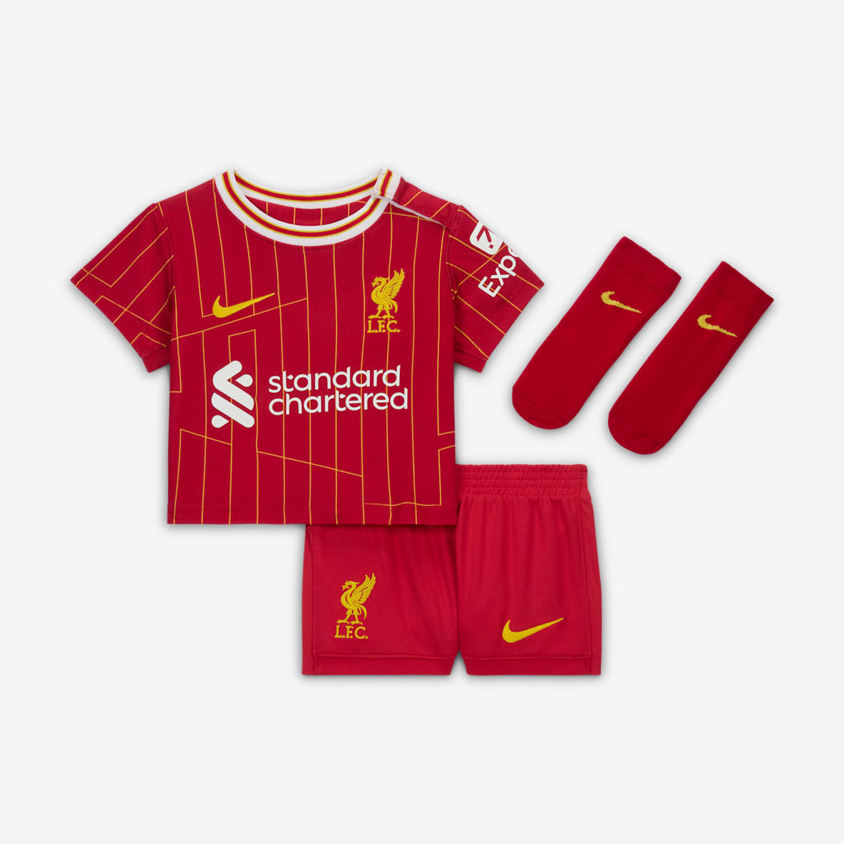 Liverpool FC 2024/25 Stadium Home Liverpool FC 2024/25 Stadium Home Nike Football Replica-sæt i tre dele til babyer/småbørn