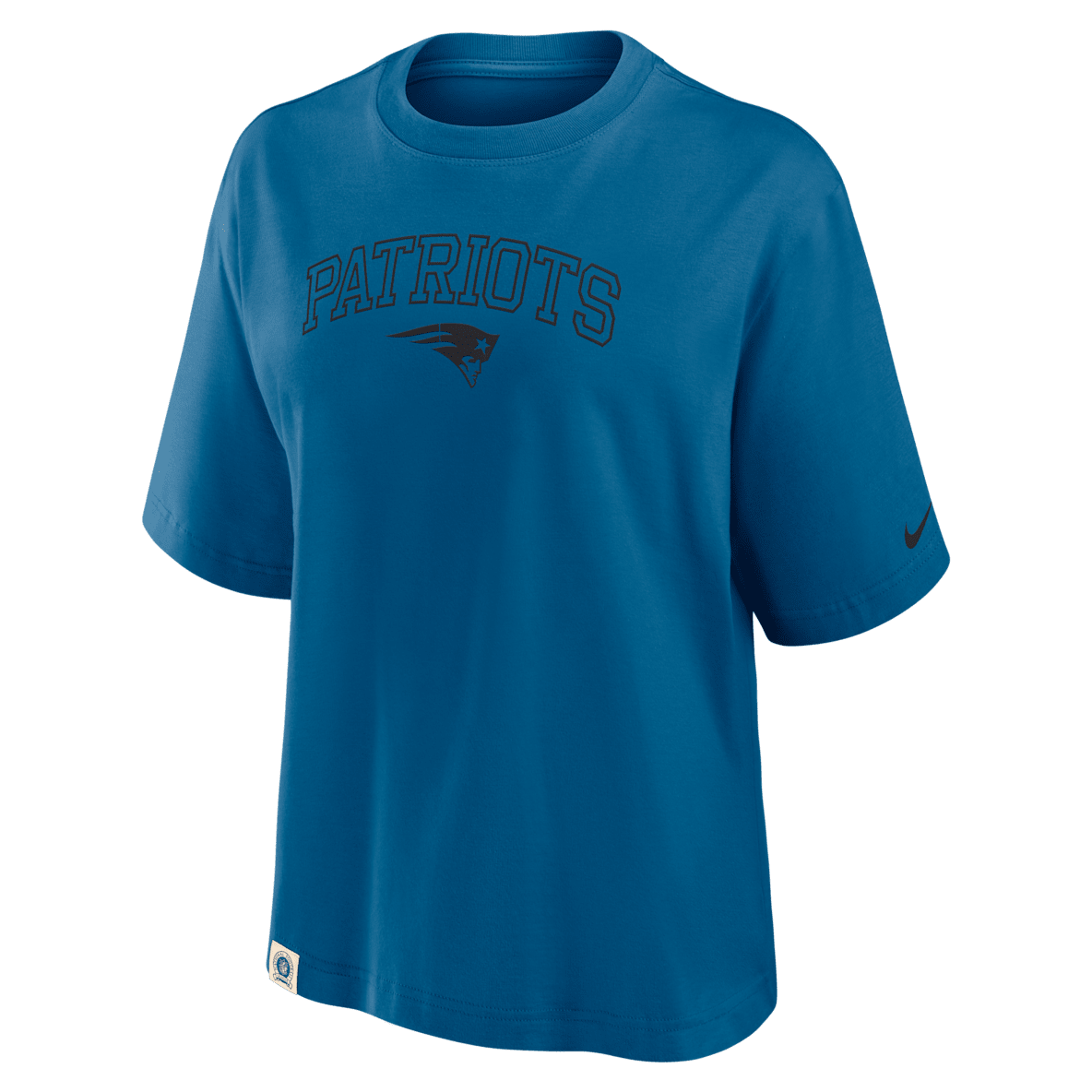 New England Patriots Arch Boxy Playera Nike de la NFL para mujer