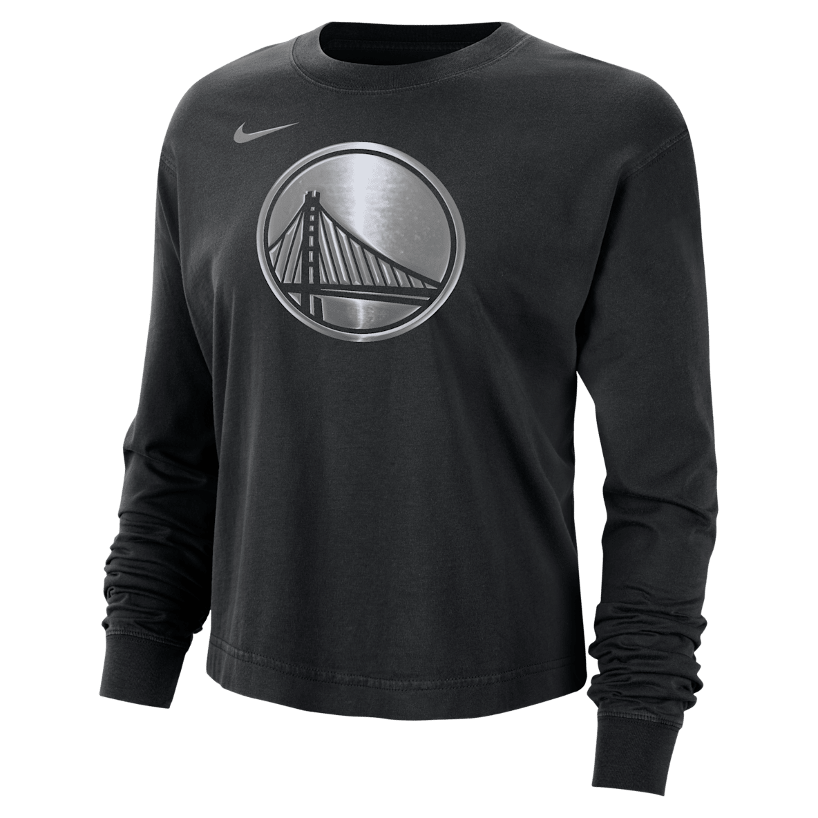 Golden State Warriors Courtside Golden State Warriors Courtside Playera de manga larga Nike de la NBA con brillo de corte cuadrado para mujer