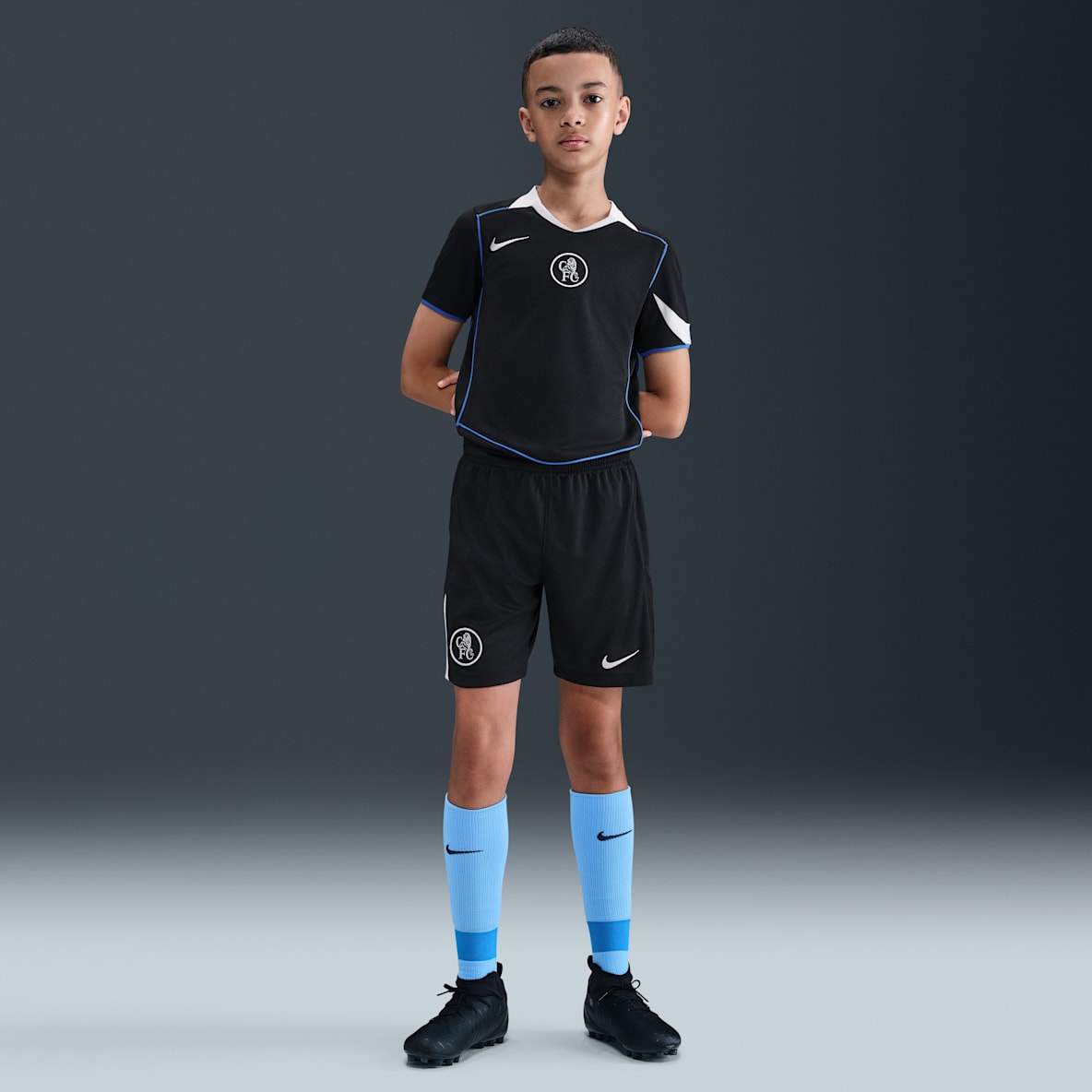 Chelsea FC 2025/26 Stadium Third Chelsea FC 2025/26 Stadium Third Nike Dri-FIT Total 90-replica-fodboldshorts til større børn