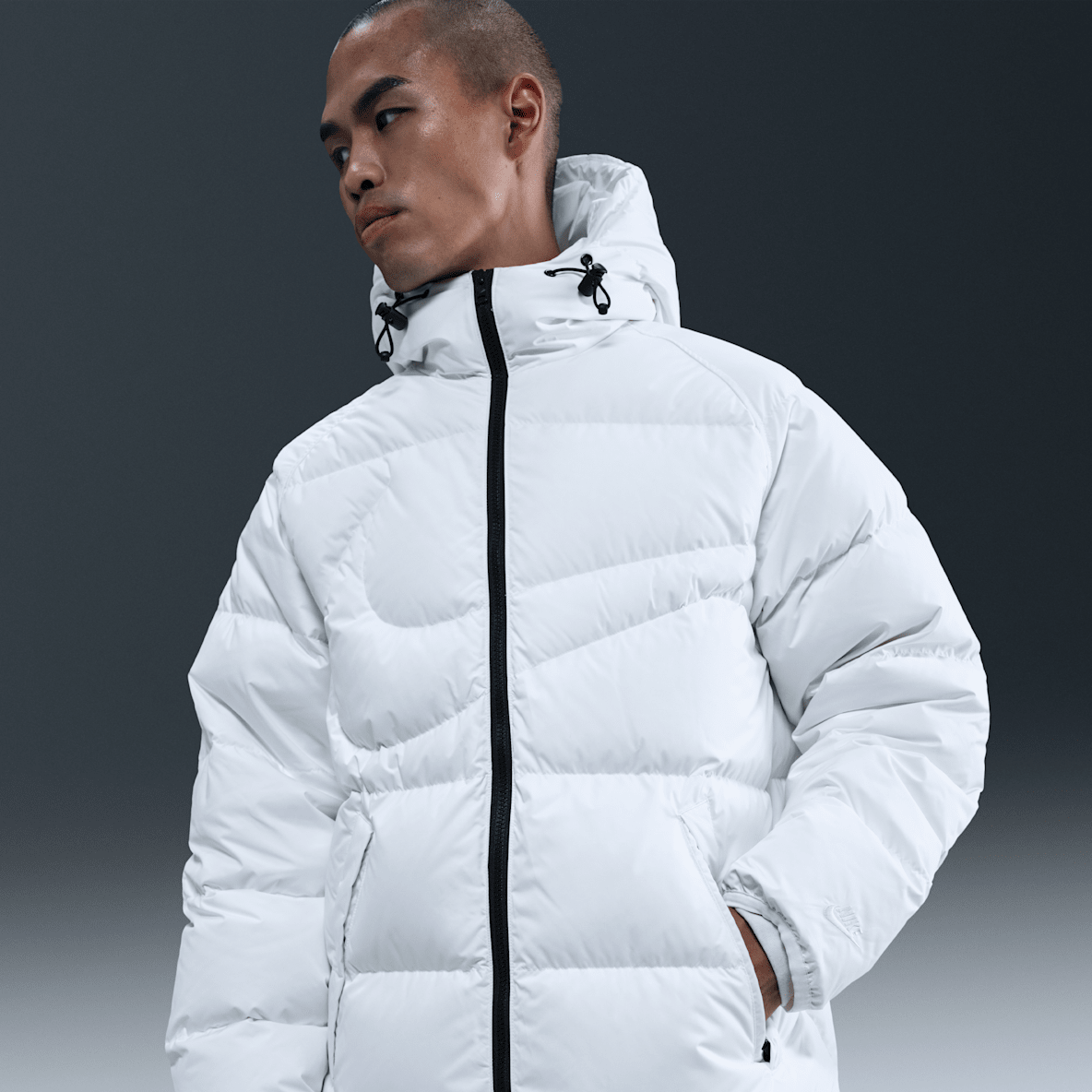 Nike フード付きホワイトダウンジャケット W) ナイキ ロングフード付き 