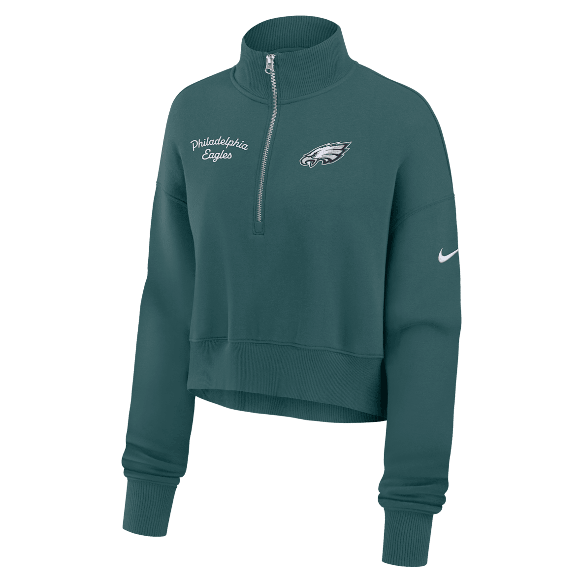Philadelphia Eagles Phoenix Philadelphia Eagles Phoenix Sudadera de cuello redondo Nike de la NFL cropped con cierre de 1/4 para mujer