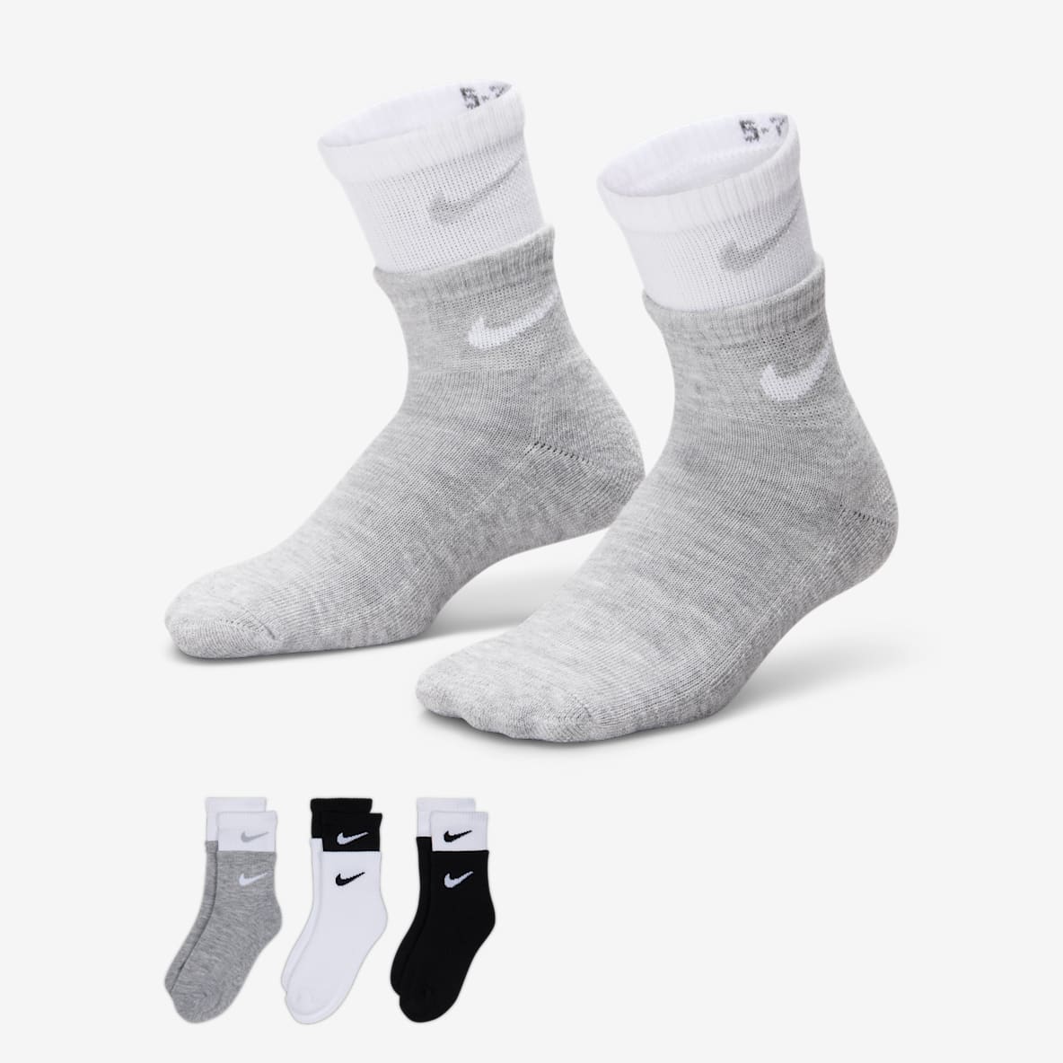 Nike Little Kids' Double Welt Ankle Socks (3 Pairs)
