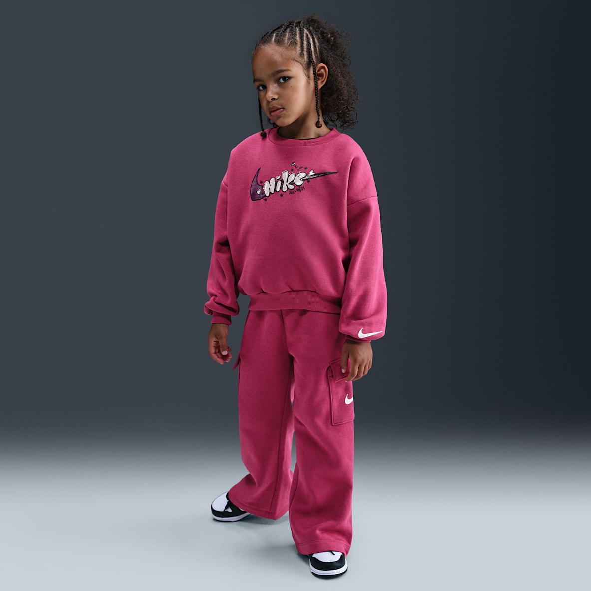 Nike Essentials Little Kids' Graphic Crew and Cargo Pants Set