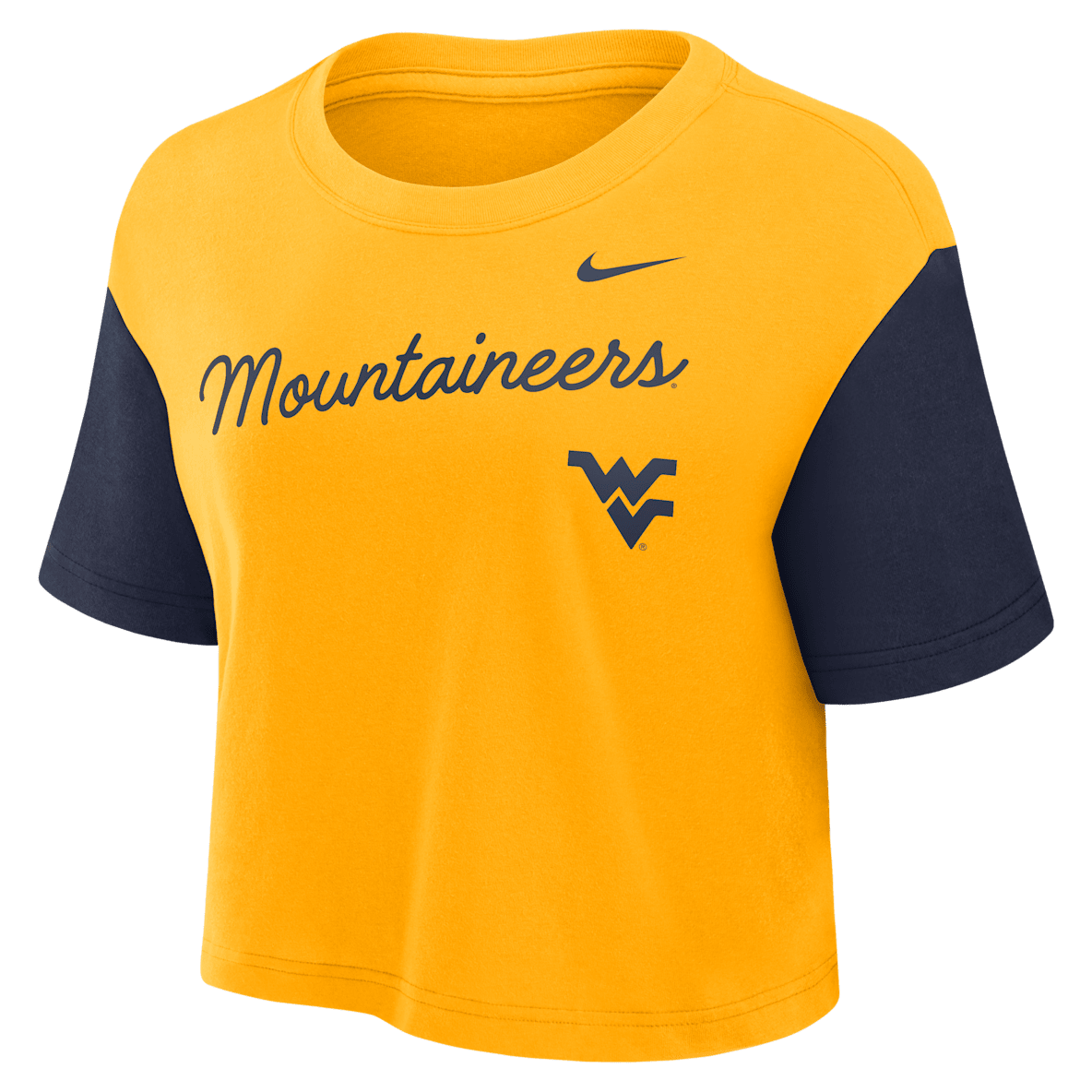 West Virginia Script Women's Nike Dri-FIT College Cropped T-Shirt