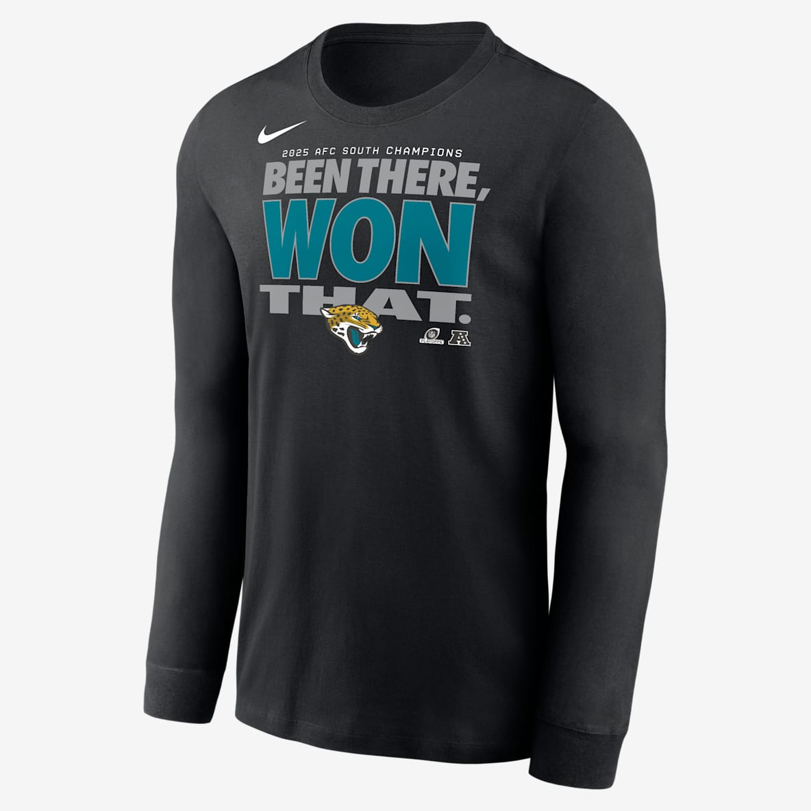 Jacksonville Jaguars 2025 AFC South Champions Trophy Collection Men's Nike NFL Long-Sleeve T-Shirt