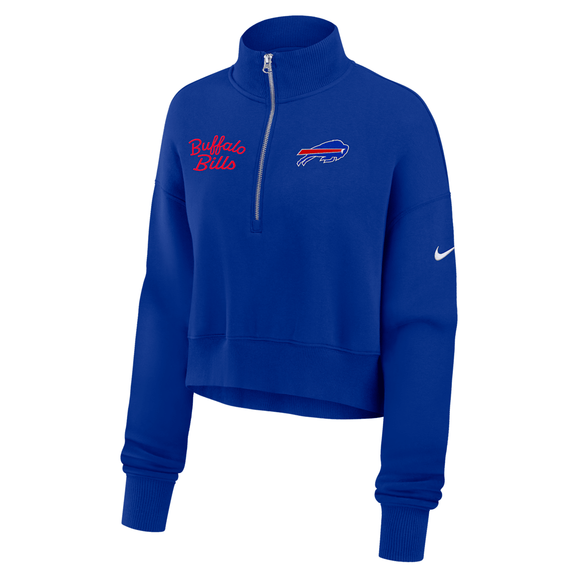 Buffalo Bills Phoenix Buffalo Bills Phoenix Sudadera de cuello redondo Nike de la NFL cropped con cierre de 1/4 para mujer