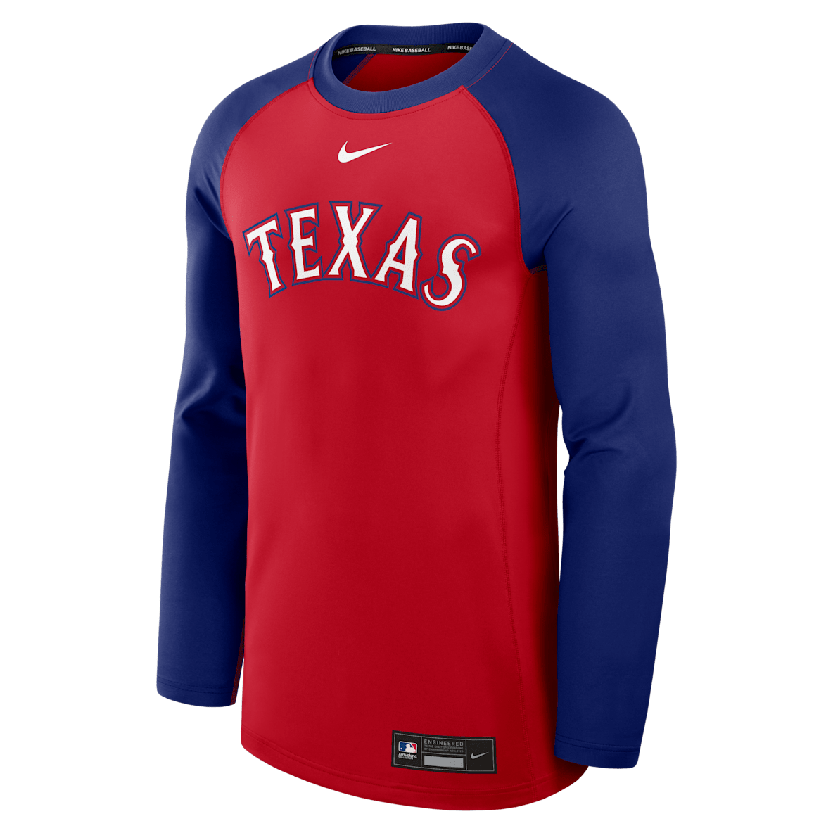 Texas Rangers Authentic Collection Game Time Sudadera de cuello redondo sin cierre Nike Dri-FIT de la MLB para hombre