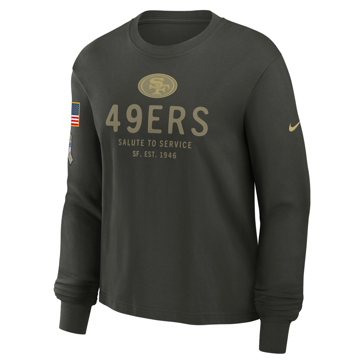San Francisco 49ers Salute to Service Sideline San Francisco 49ers Salute to Service Sideline Playera de manga larga Nike Dri-FIT de la NFL para mujer