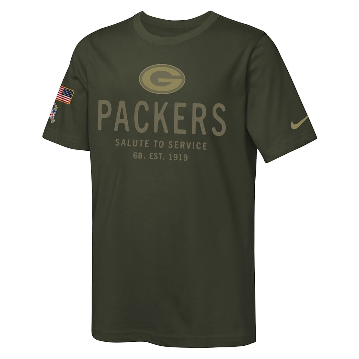 Green Bay Packers Salute to Service Sideline Green Bay Packers Salute to Service Sideline Playera Nike Dri-FIT de la NFL para niños talla grande