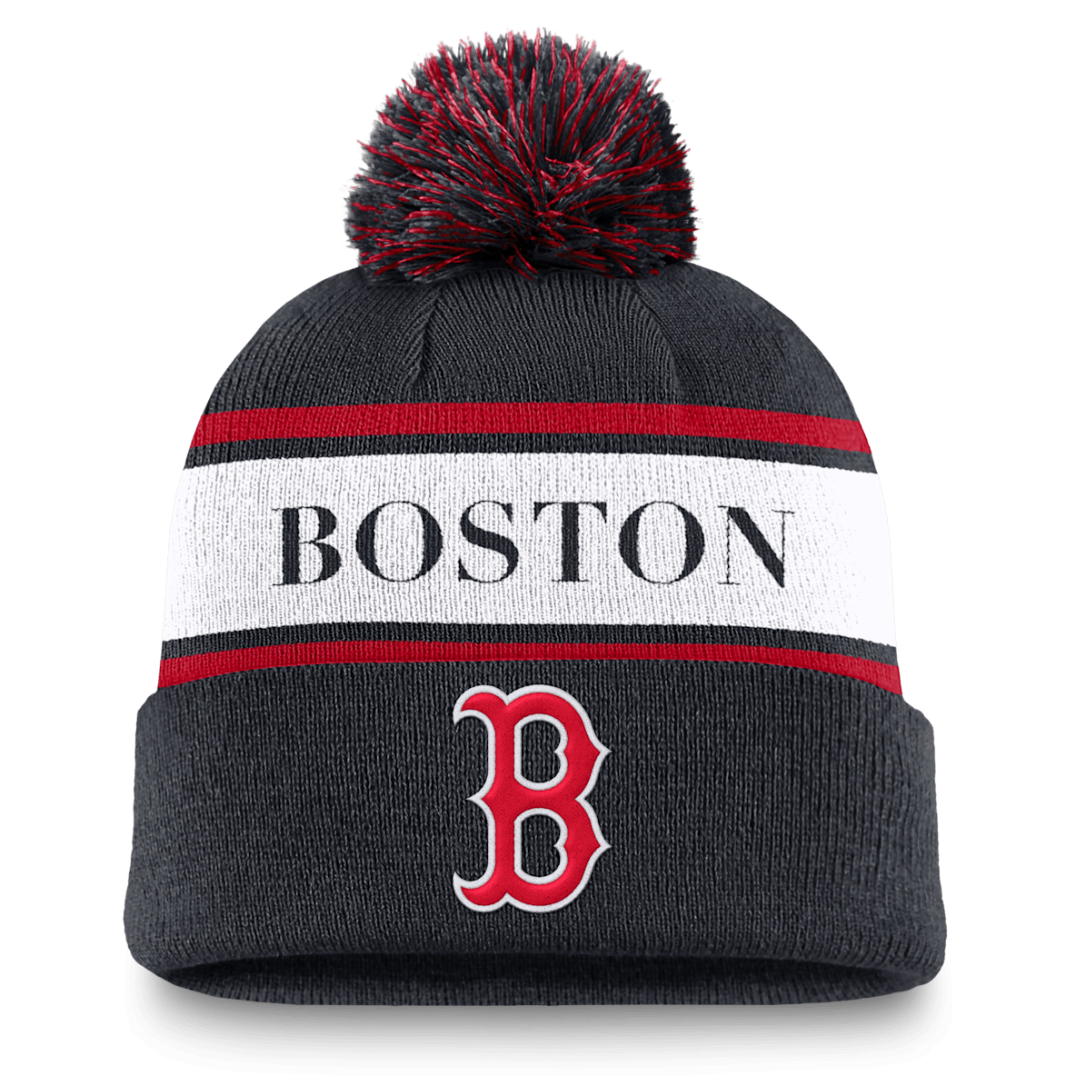 Boston Red Sox Team Stripe Peak Boston Red Sox Team Stripe Peak Men's Nike MLB Cuffed Pom Beanie