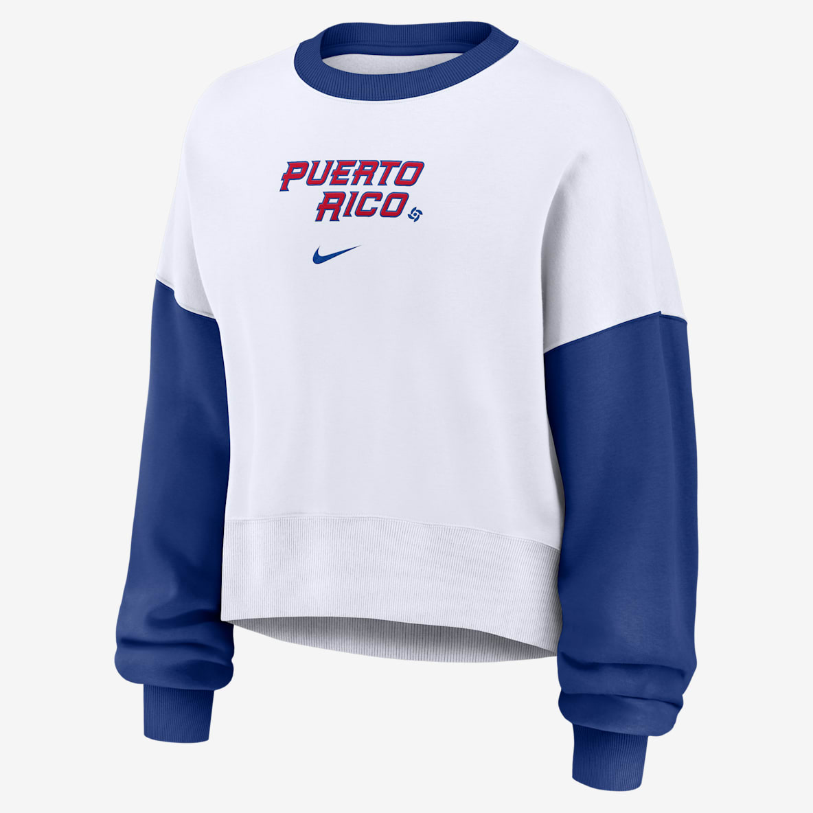 Puerto Rico National Baseball Team 2026 World Baseball Classic Sudadera de cuello redondo sin cierre Nike para mujer