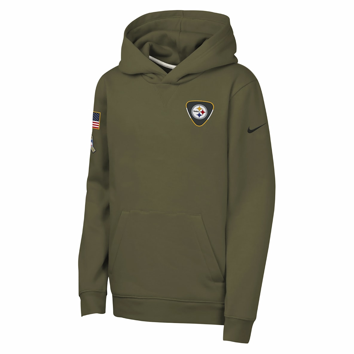 Nike Club Fleece de la NFL de los Pittsburgh Steelers Nike Club Fleece de la NFL de los Pittsburgh Steelers Sudadera con gorro sin cierre "Salute to Service" para niños talla grande