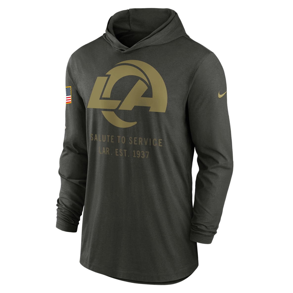Los Angeles Rams Salute to Service Sideline Los Angeles Rams Salute to Service Sideline Men’s Nike Dri-FIT NFL Long-Sleeve Hooded Top