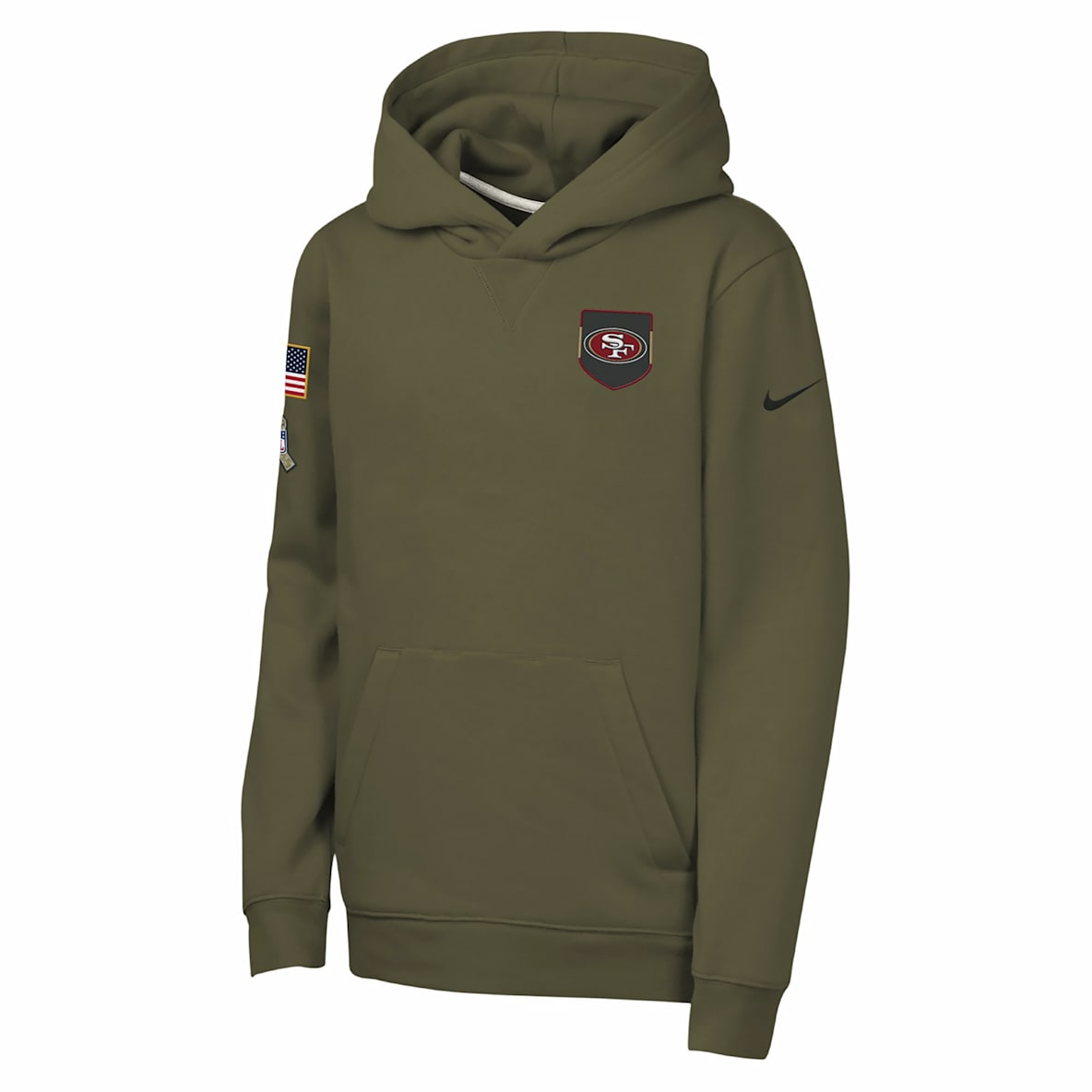 Nike Club Fleece de la NFL de los San Francisco 49ers Nike Club Fleece de la NFL de los San Francisco 49ers Sudadera con gorro sin cierre "Salute to Service" para niños talla grande