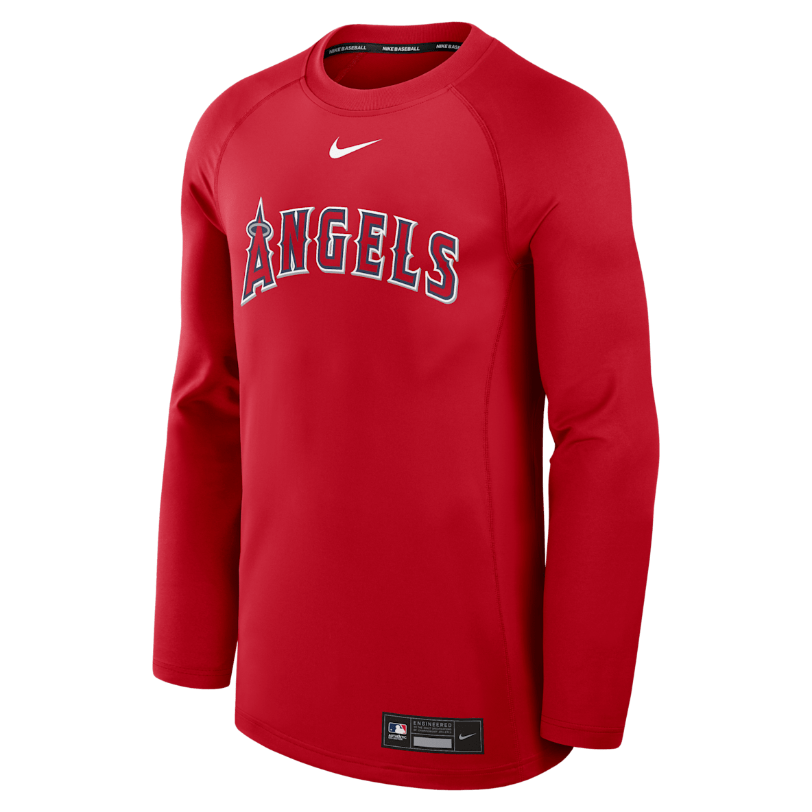 Los Angeles Angels Authentic Collection Game Time Sudadera de cuello redondo sin cierre Nike Dri-FIT de la MLB para hombre