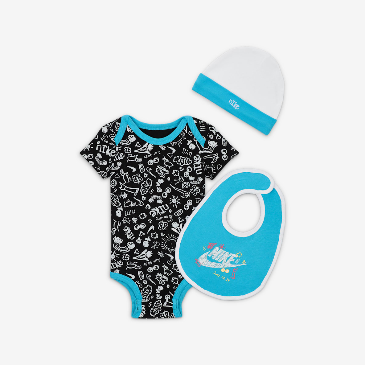 Nike „Just Doodle It” háromrészes, dobozos szett Háromrészes, dobozos fürdőruhaszett babáknak