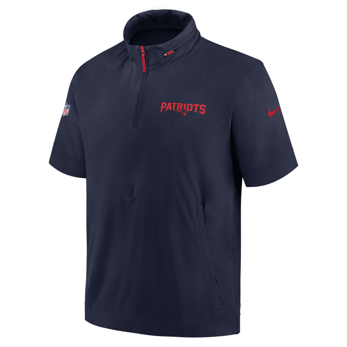 New England Patriots Sideline Coach New England Patriots Sideline Coach Men's Nike NFL 1/2-Zip Short-Sleeve Hooded Jacket
