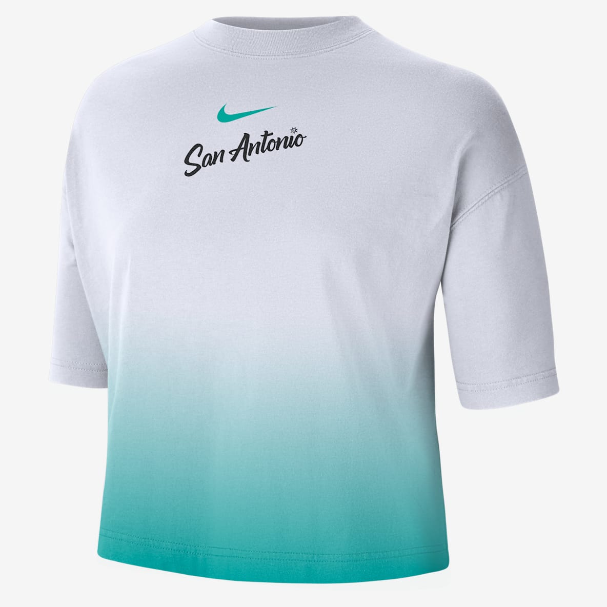 San Antonio Spurs Courtside City Edition Premium Playera de la NBA Nike de corte cuadrado para mujer