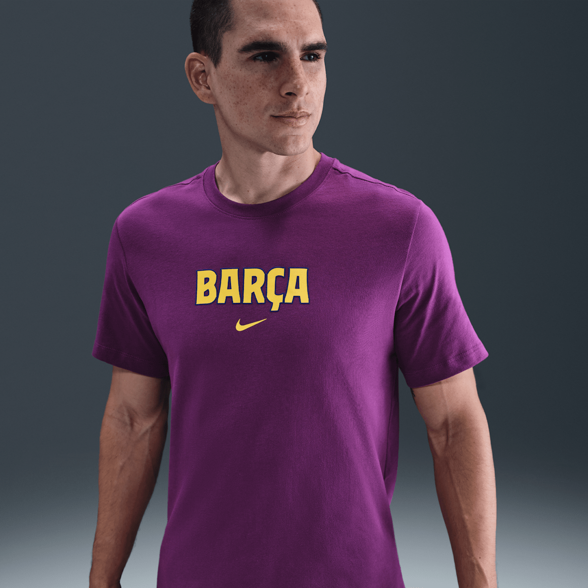 thumbnail image 2 of FC Barcelona Men's T-Shirt – Medium Blue Cotton Crew Neck – Team Logo Graphic 2 of 2