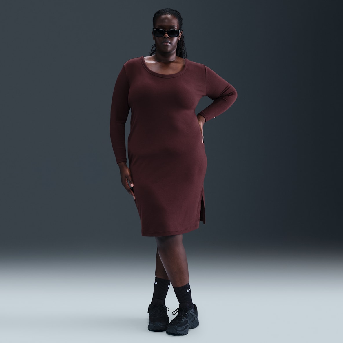 Nike Sportswear Chill Knit Nike Sportswear Chill Knit Women's Tight Long-Sleeve Midi Mini-Rib Dress (Plus Size)