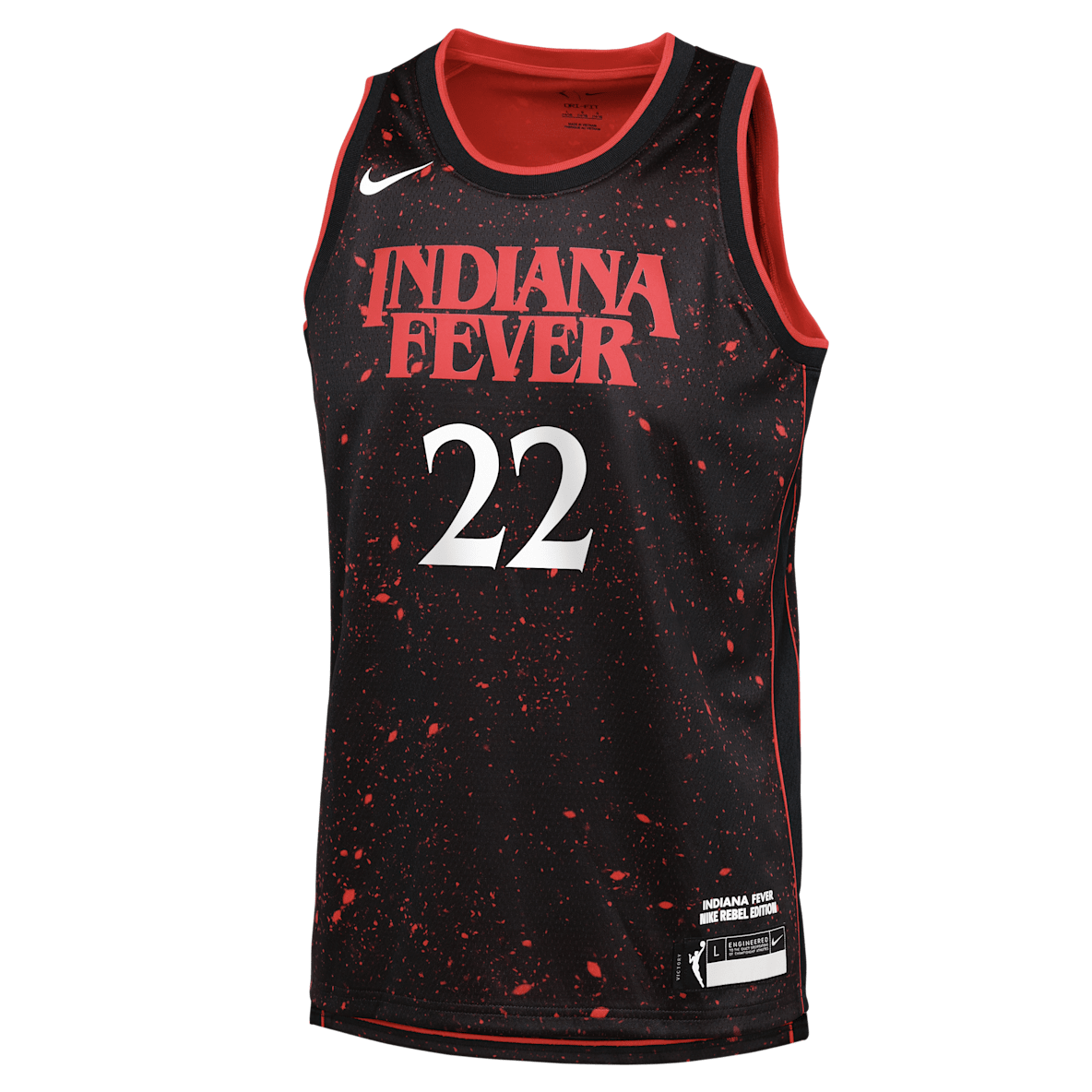 Caitlin Clark Indiana Fever x Stranger Things 2025 Rebel Edition Caitlin Clark Indiana Fever x Stranger Things 2025 Rebel Edition Jersey Nike Dri-FIT de la WNBA Victory para niños