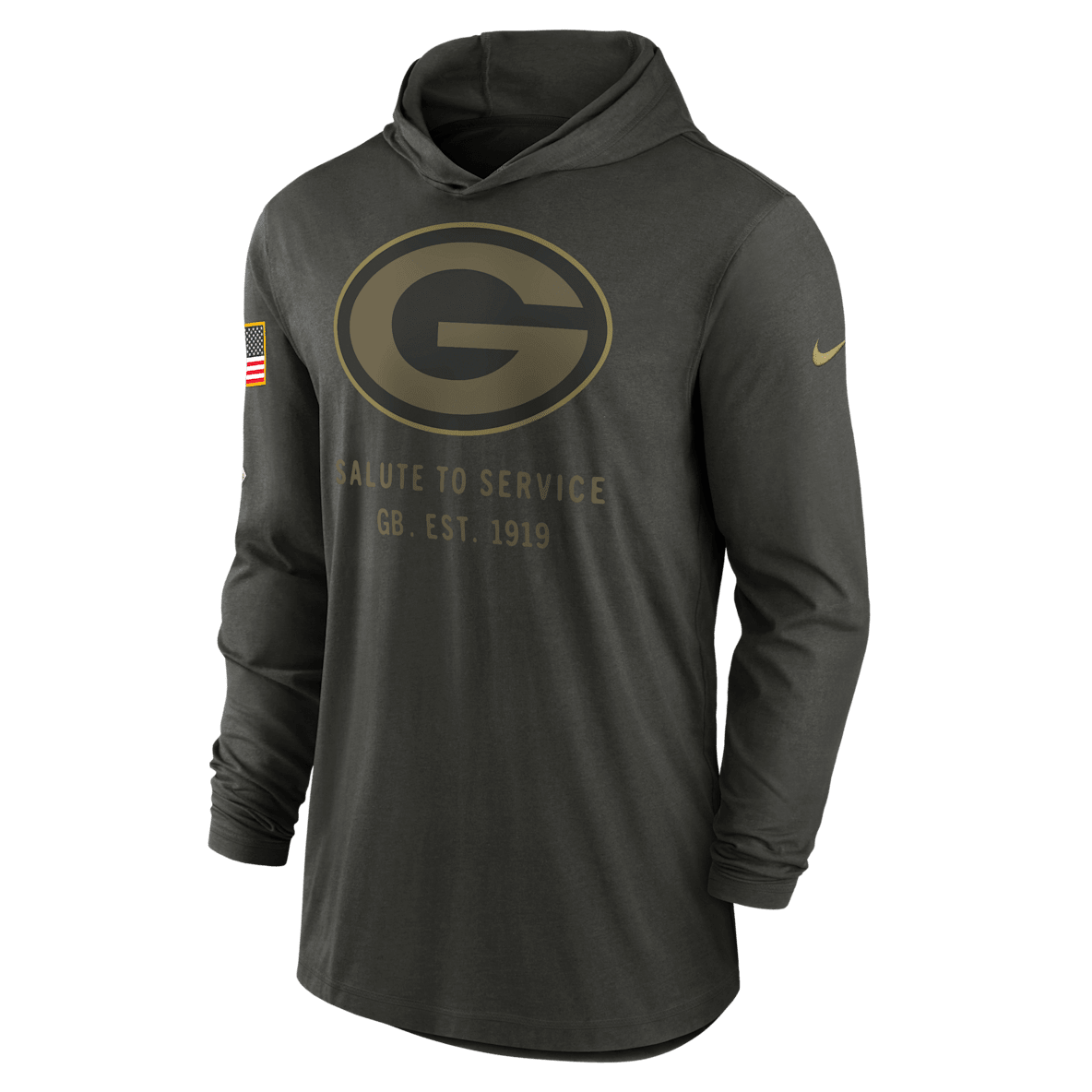 Green Bay Packers Salute to Service Sideline Green Bay Packers Salute to Service Sideline Men’s Nike Dri-FIT NFL Long-Sleeve Hooded Top