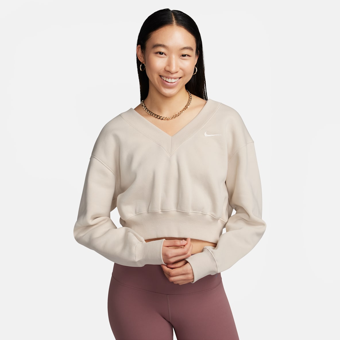 Nike Sportswear Phoenix Fleece Sudadera cropped de cuello en V para mujer