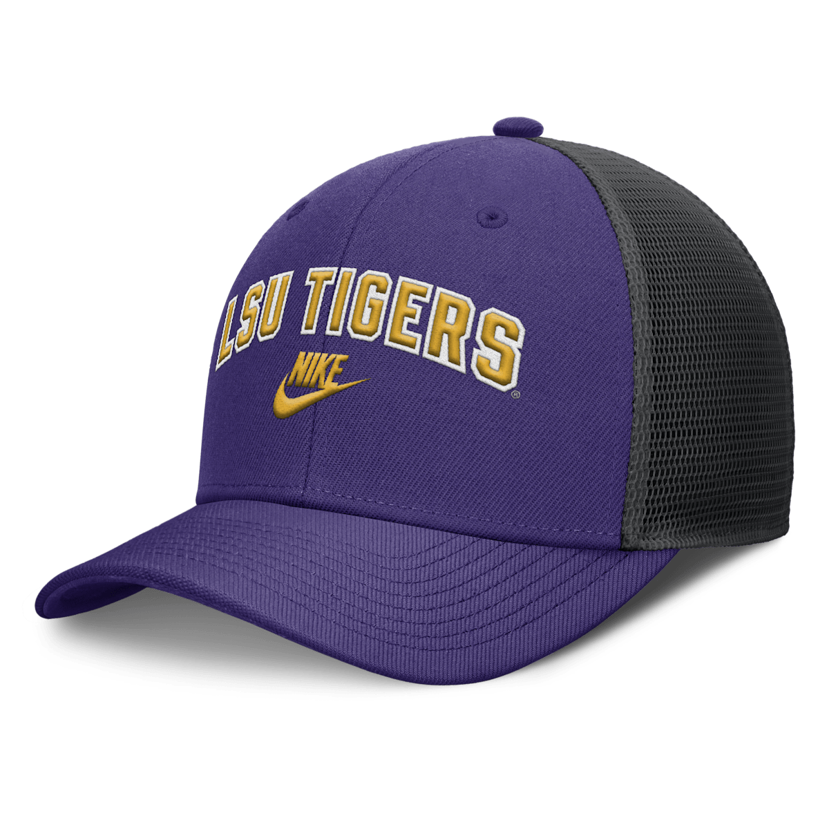 LSU Legacy Arch Rise Men's Nike Dri-FIT College Trucker Adjustable Hat