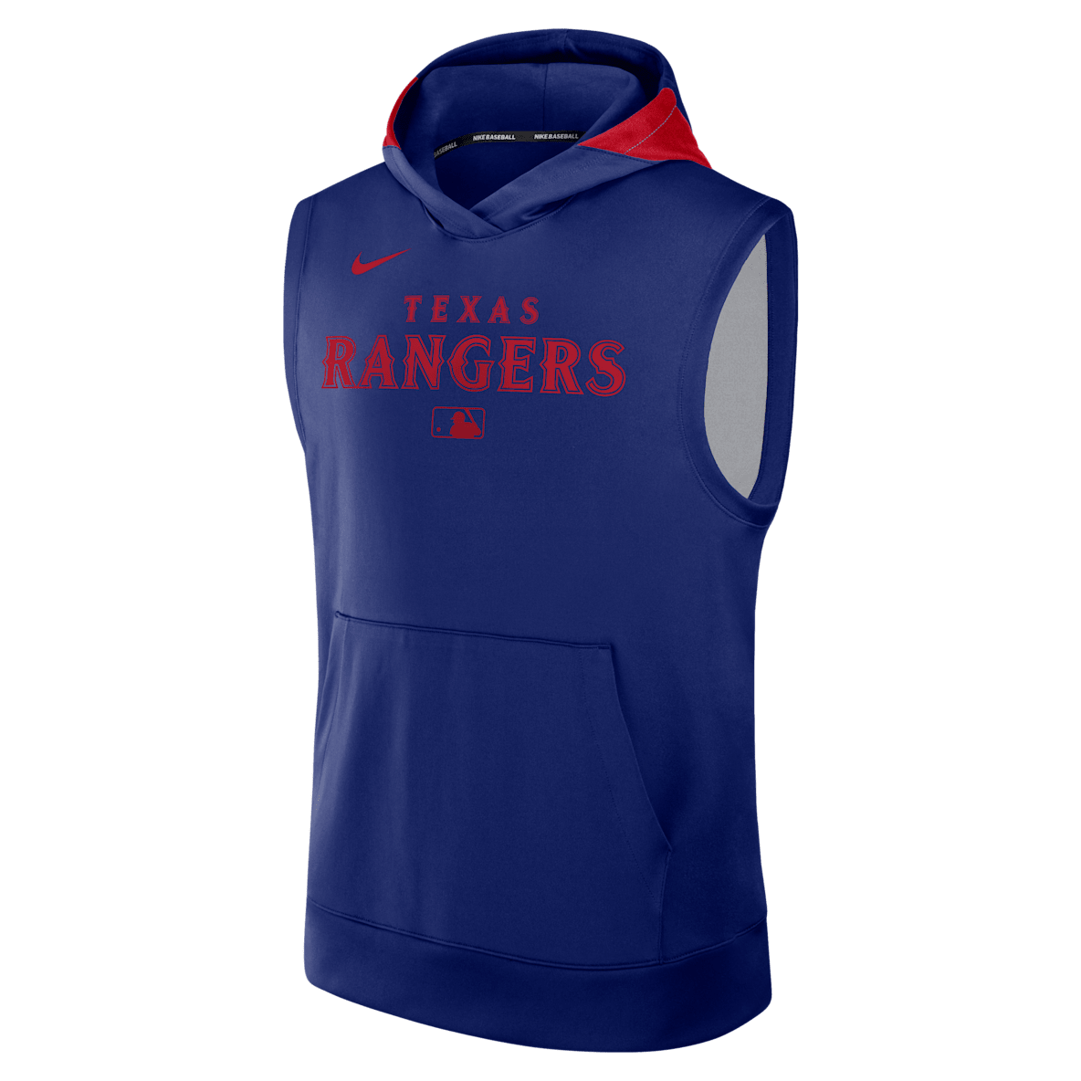 Texas Rangers Authentic Collection Texas Rangers Authentic Collection Sudadera con gorro sin cierre ni mangas Nike Dri-FIT de la MLB para hombre