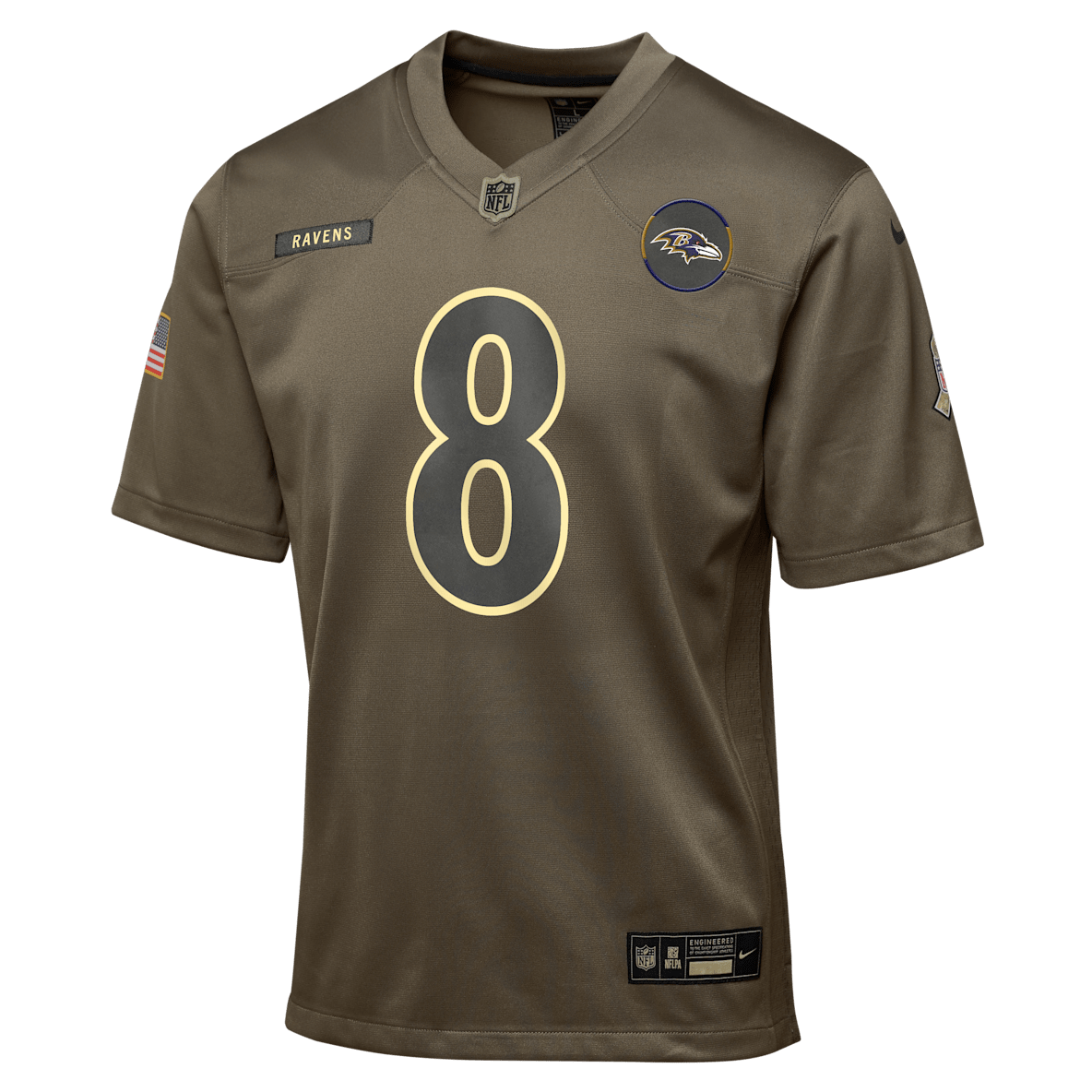 Lamar Jackson Baltimore Ravens Salute to Service Lamar Jackson Baltimore Ravens Salute to Service Jersey para niños talla grande Nike de la NFL Game