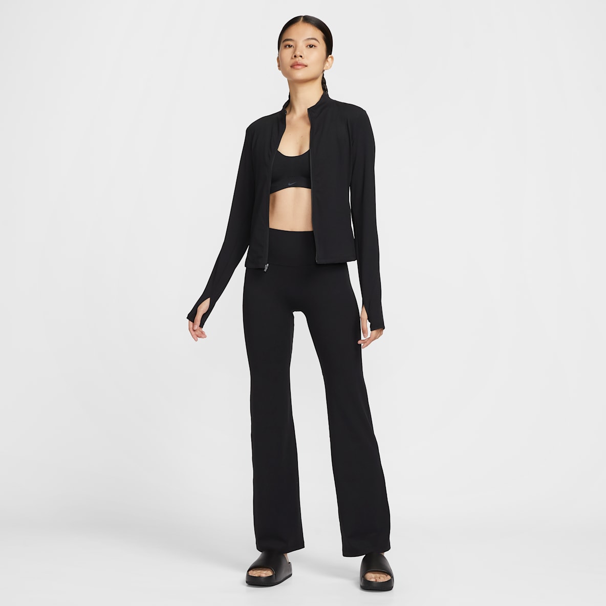 나이키 젠비 여성 하이웨이스트 플레어 노 프론트 심 레깅스