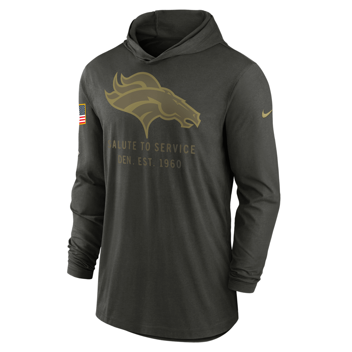 Denver Broncos Salute to Service Sideline Denver Broncos Salute to Service Sideline Men’s Nike Dri-FIT NFL Long-Sleeve Hooded Top