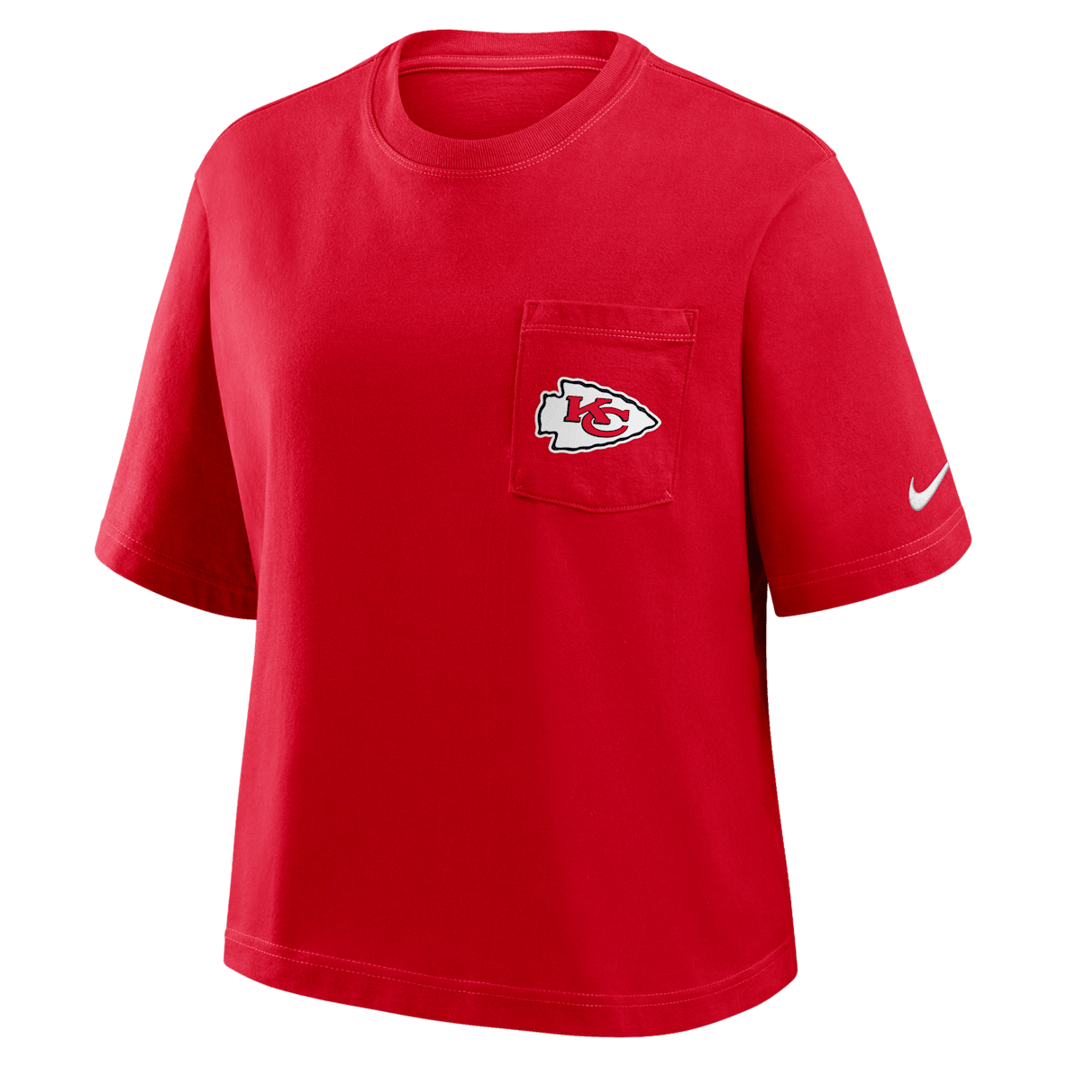 Kansas City Chiefs Rewind Pocket Boxy Playera Nike de la NFL para mujer