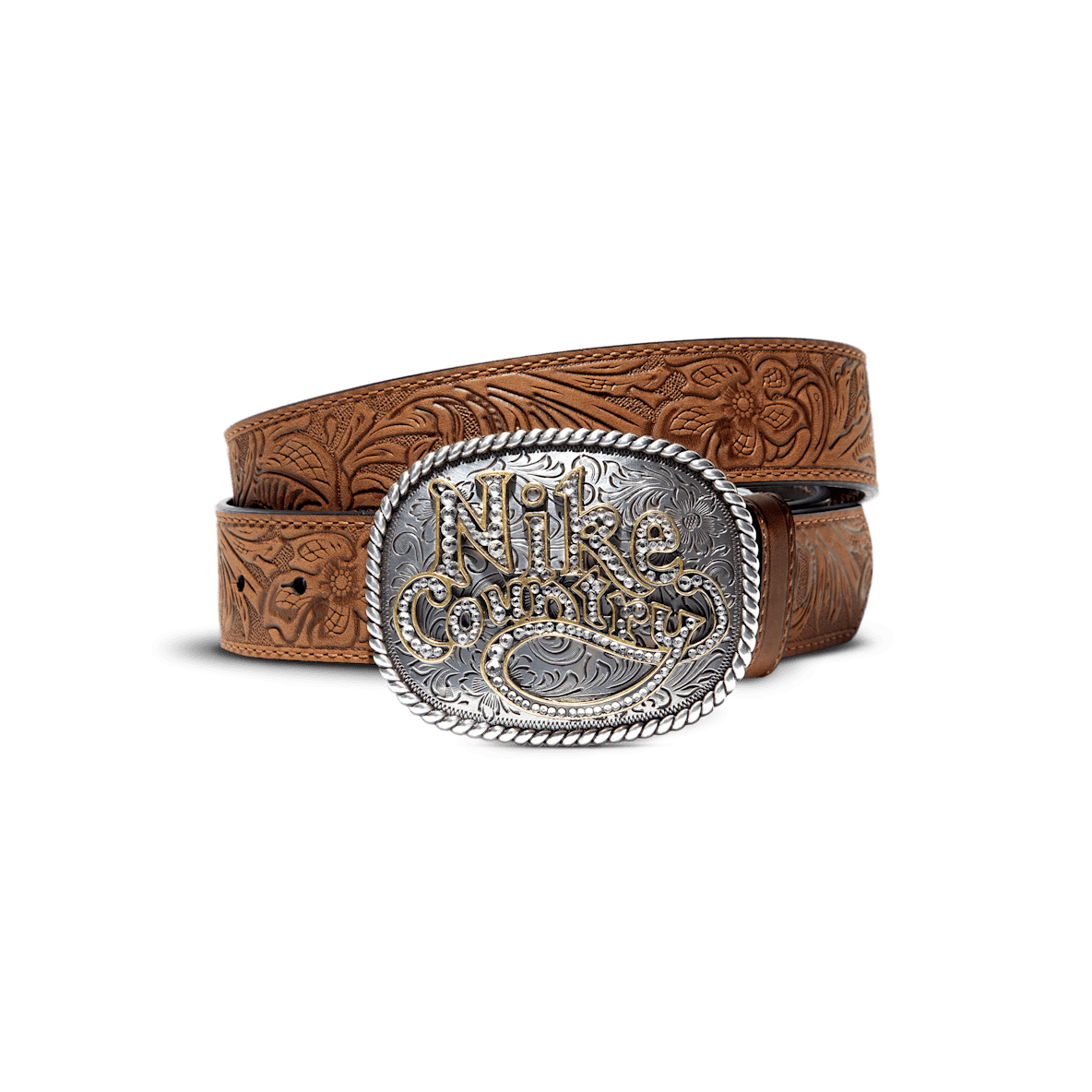 Nike Country Nike Country Men's Rhinestone Plaque Buckle Embossed Leather Belt