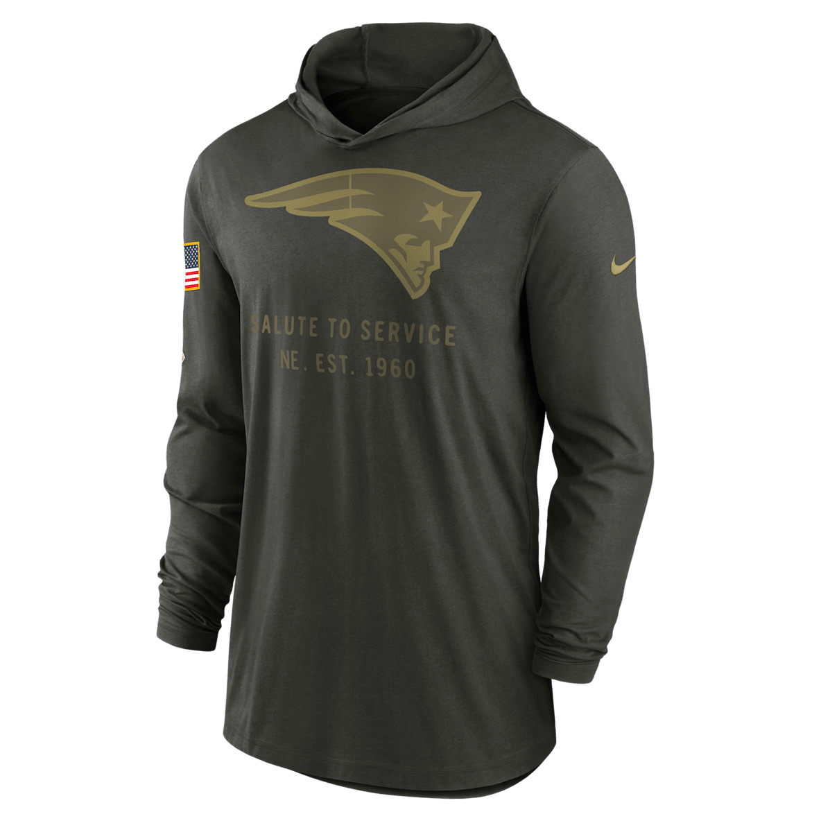 New England Patriots Salute to Service Sideline New England Patriots Salute to Service Sideline Men’s Nike Dri-FIT NFL Long-Sleeve Hooded Top