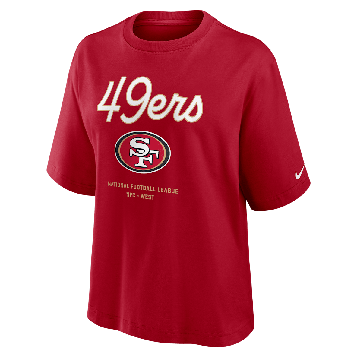 San Francisco 49ers Essential Script Boxy San Francisco 49ers Essential Script Boxy Playera Nike de la NFL para mujer