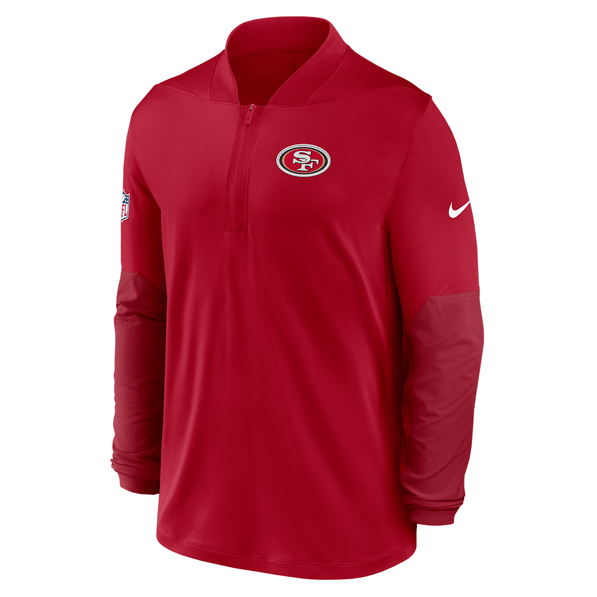 San Francisco 49ers Feel The Pressure Playera Nike Dri-FIT de la NFL de medio cierre para hombre