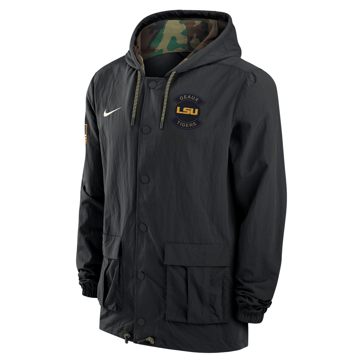 LSU LSU Men's Nike Full-Snap Hooded Military Jacket