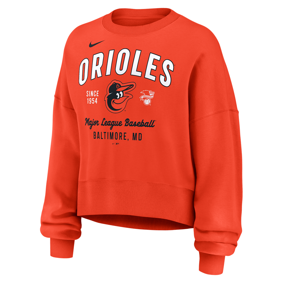 Baltimore Orioles Baltimore Orioles Sudadera de cuello redondo sin cierre Nike de la MLB para mujer