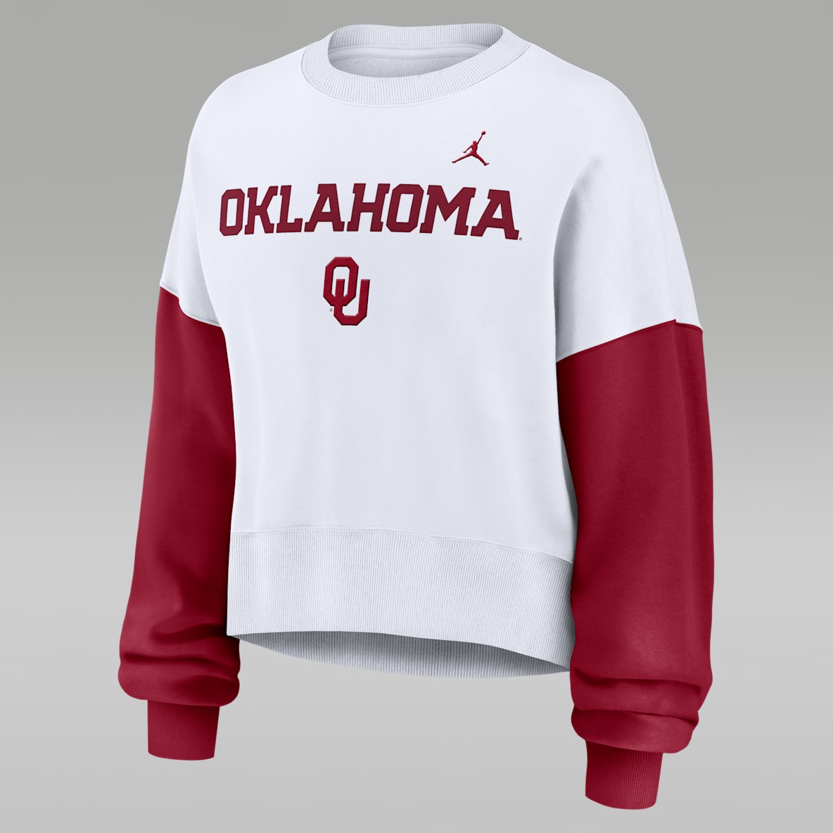 Oklahoma Sooners Primetime Oklahoma Sooners Primetime Sudadera de cuello redondo sin cierre universitaria Jordan para mujer