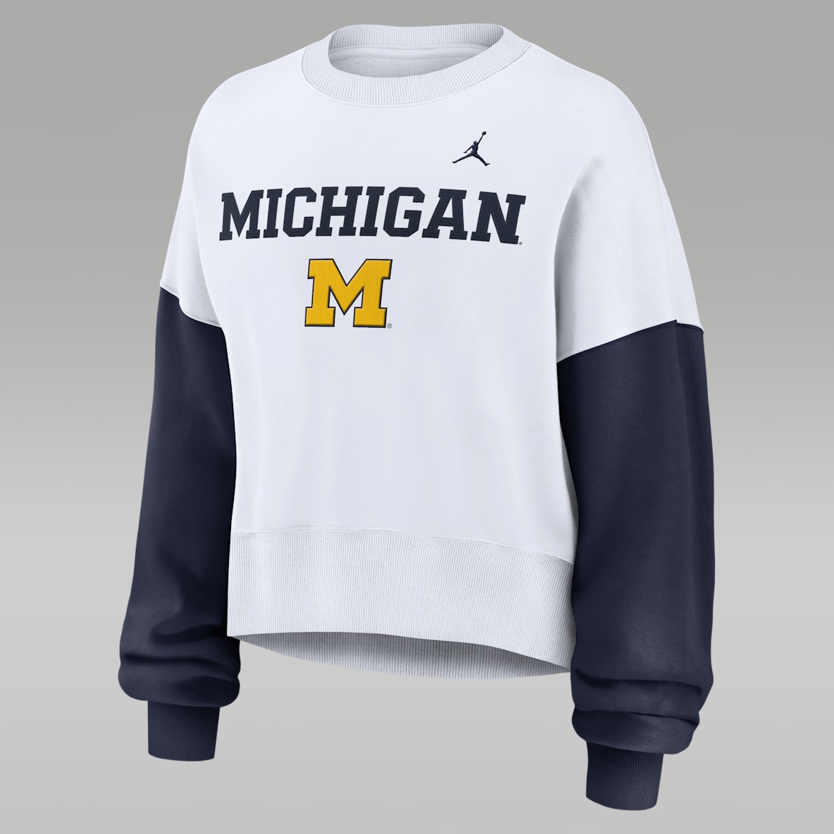 Michigan Wolverines Primetime Michigan Wolverines Primetime Sudadera de cuello redondo sin cierre universitaria Jordan para mujer