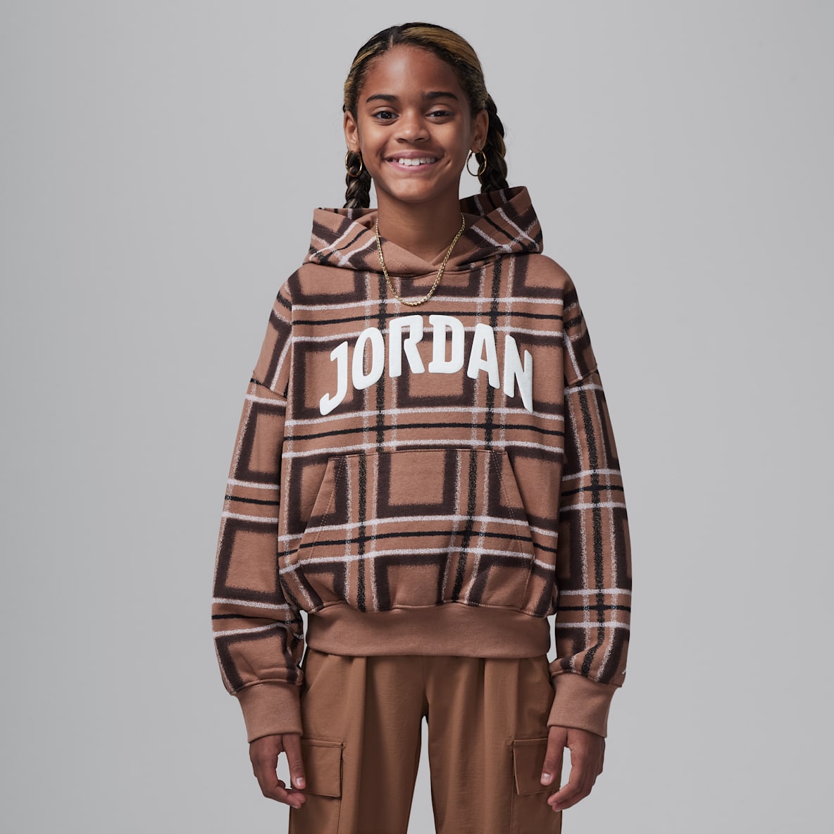 Jordan Brooklyn Essentials Jordan Brooklyn Essentials Big Kids' Plaid Print Pullover Hoodie