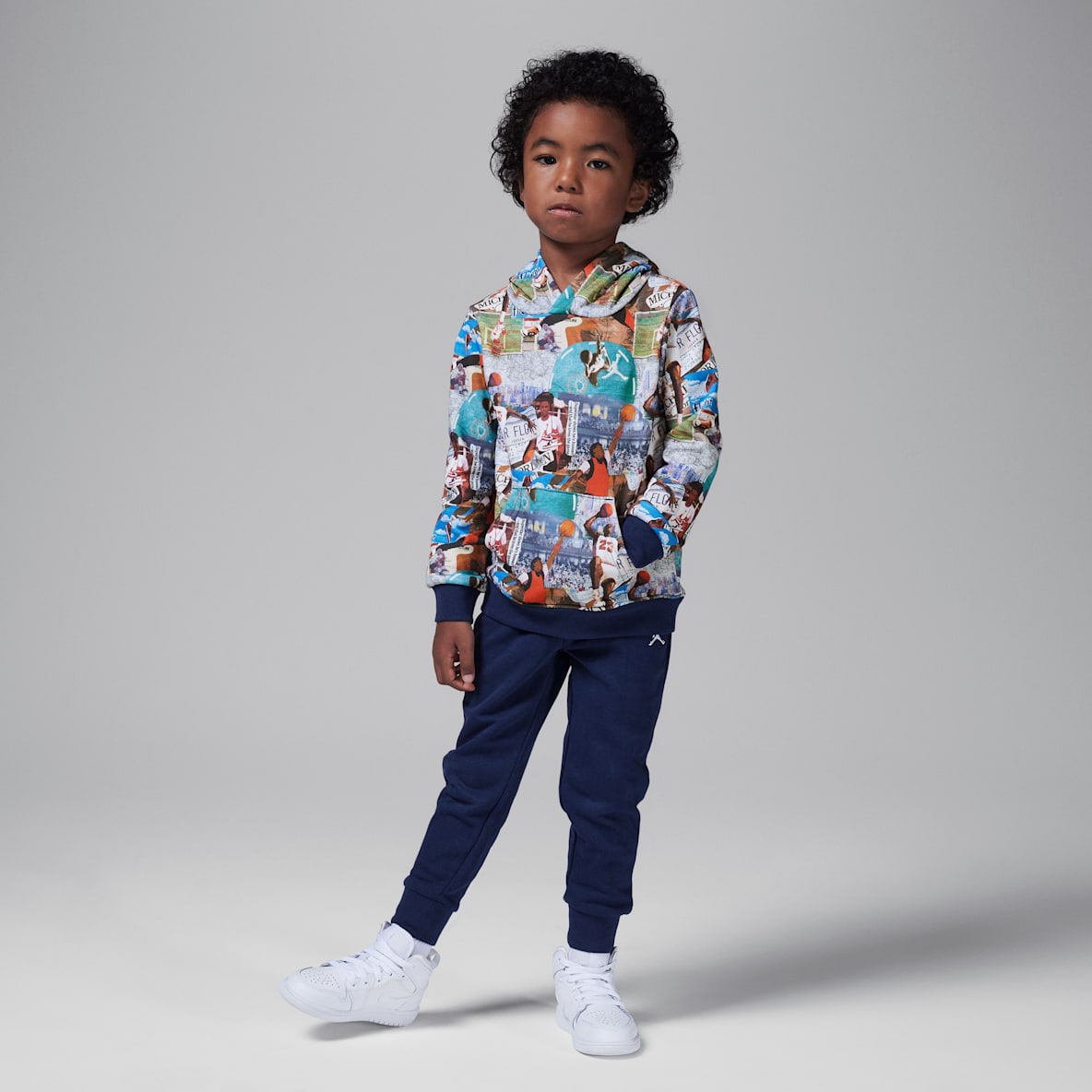 Jordan MJ Brooklyn Conjunto de sudadera con gorro de French Terry estampado infantil de dos piezas