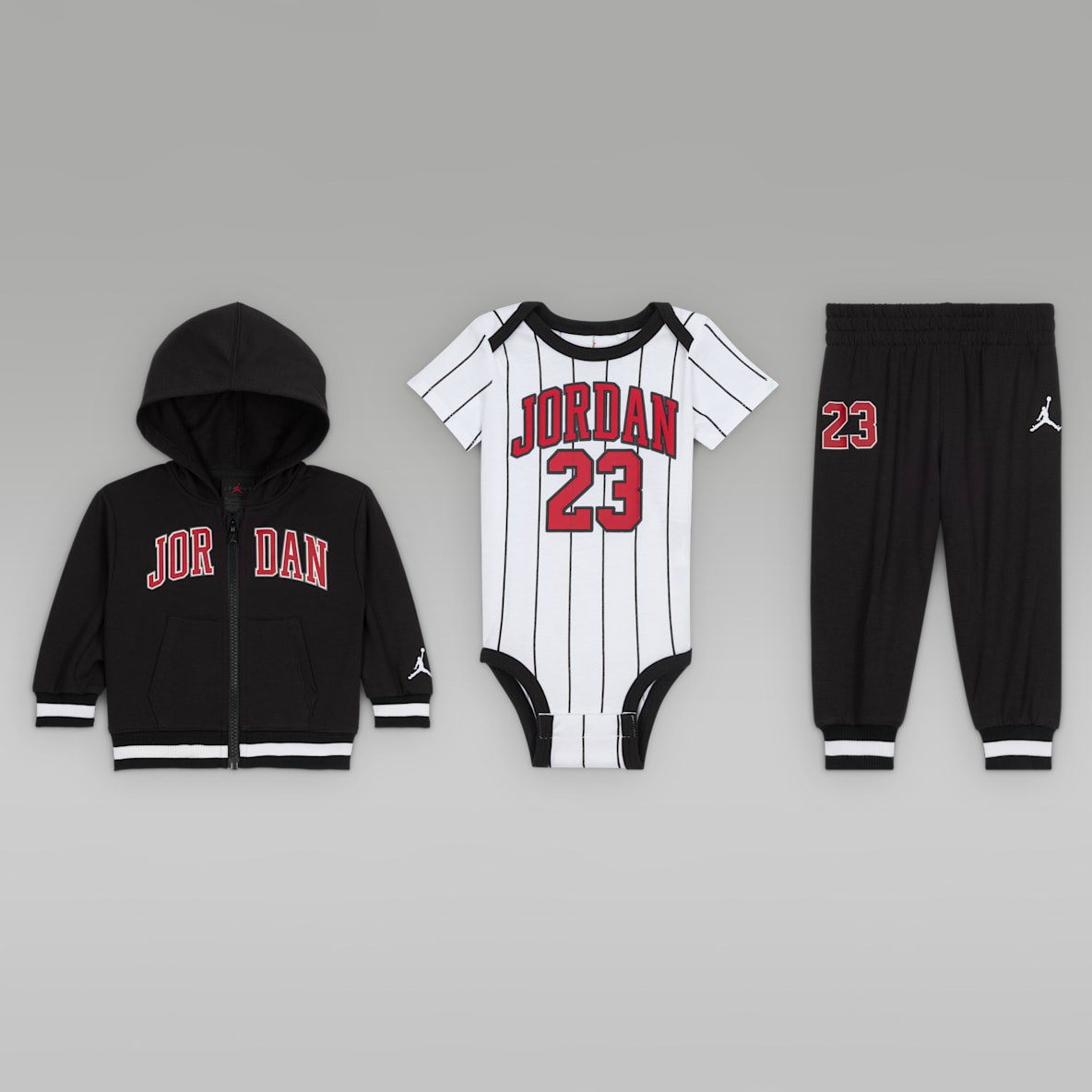 Jordan Jordan Conjunto de 3 piezas de sudadera con gorro y cierre completo 23 Jersey (0 a 6 meses) para bebé