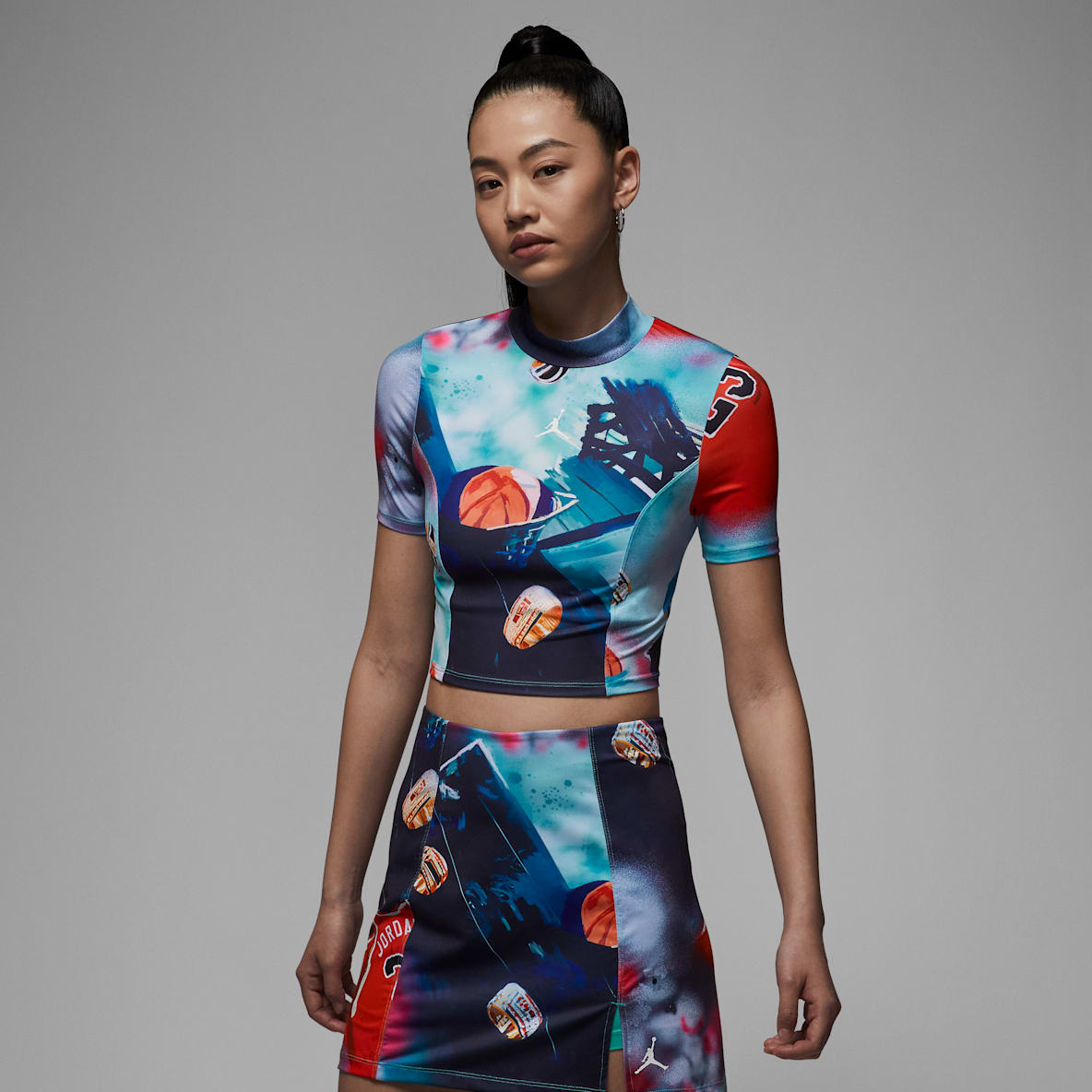 ジョーダン ウィメンズ プリント ショートスリーブ ニット クロップ トップ